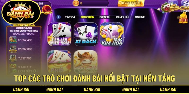 Top các trò chơi đánh bài nổi bật tại nền tảng
